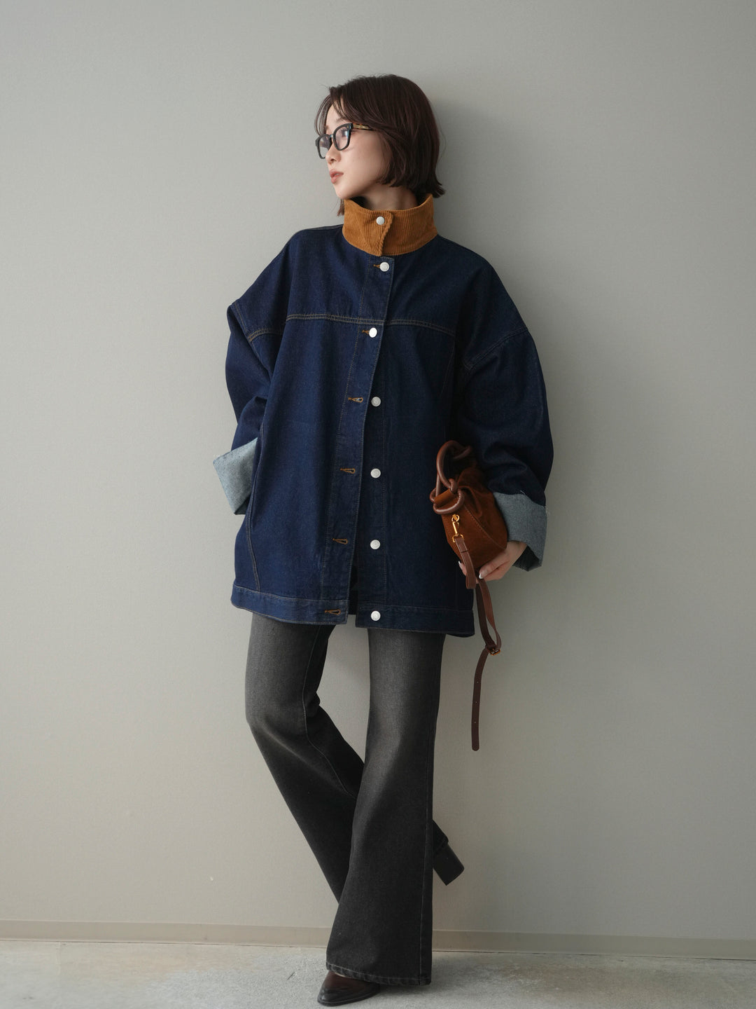 [SET]コーデュロイ×デニムミドルジャケット+フレアデニムパンツ(2set)