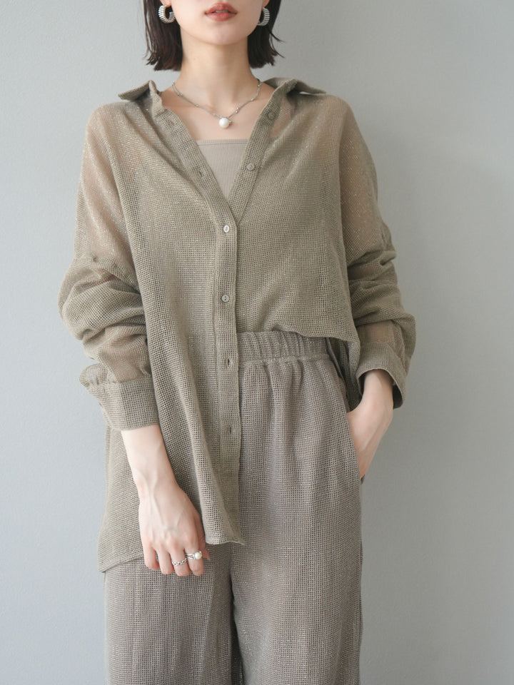 [予約]コットンラメメッシュオーバーシャツ/ベージュ