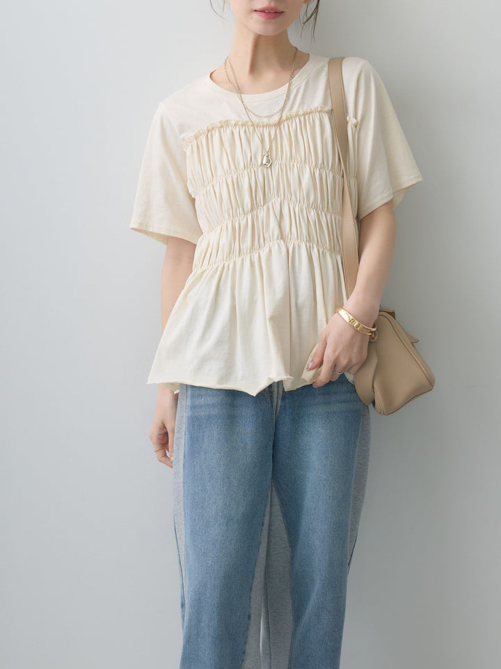 [SET]クールタッチシャーリングTEE+デニム切替スウェットパンツ(2set)
