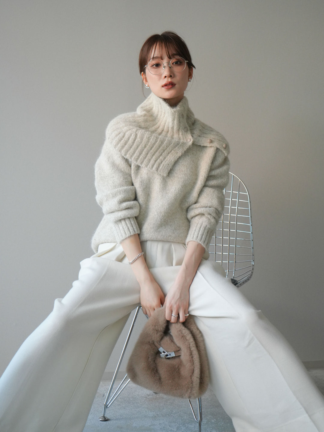 [予約]ネック付MIXニットアンサンブル/apricot