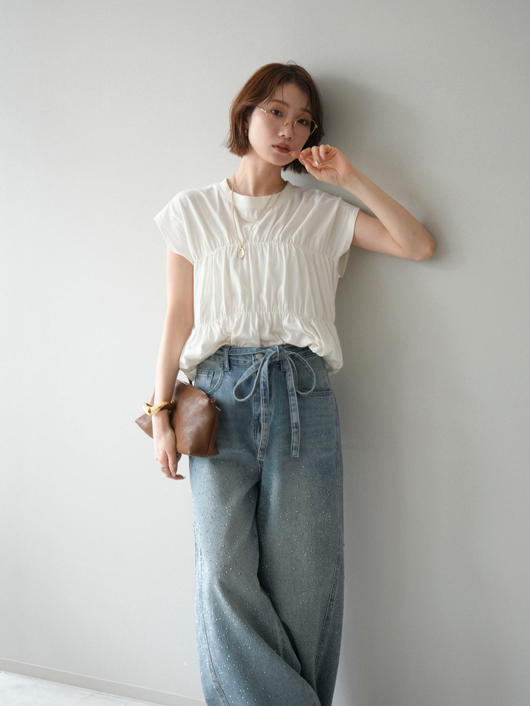 [予約]ギャザーフレンチスリーブカットソー/offwhite