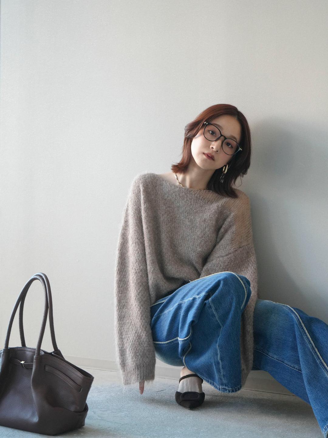 [SET]透かしデザインニットプルオーバー+選べるアクセセット(2set)