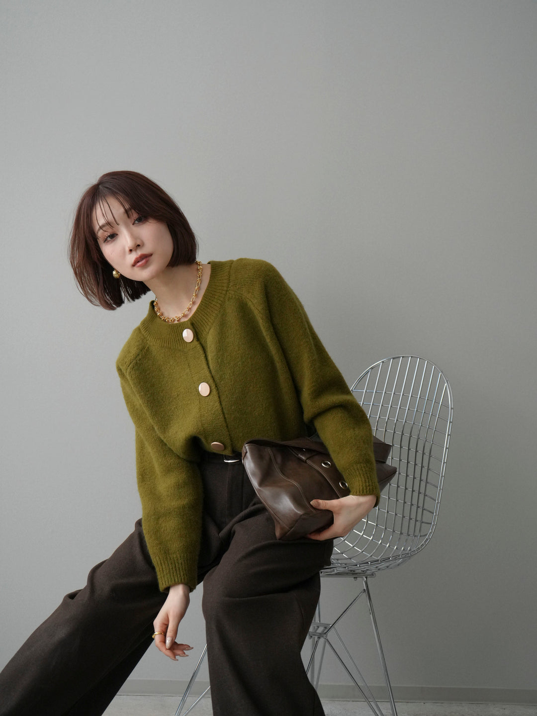 [予約]BIGボタンニットカーディガン/ green