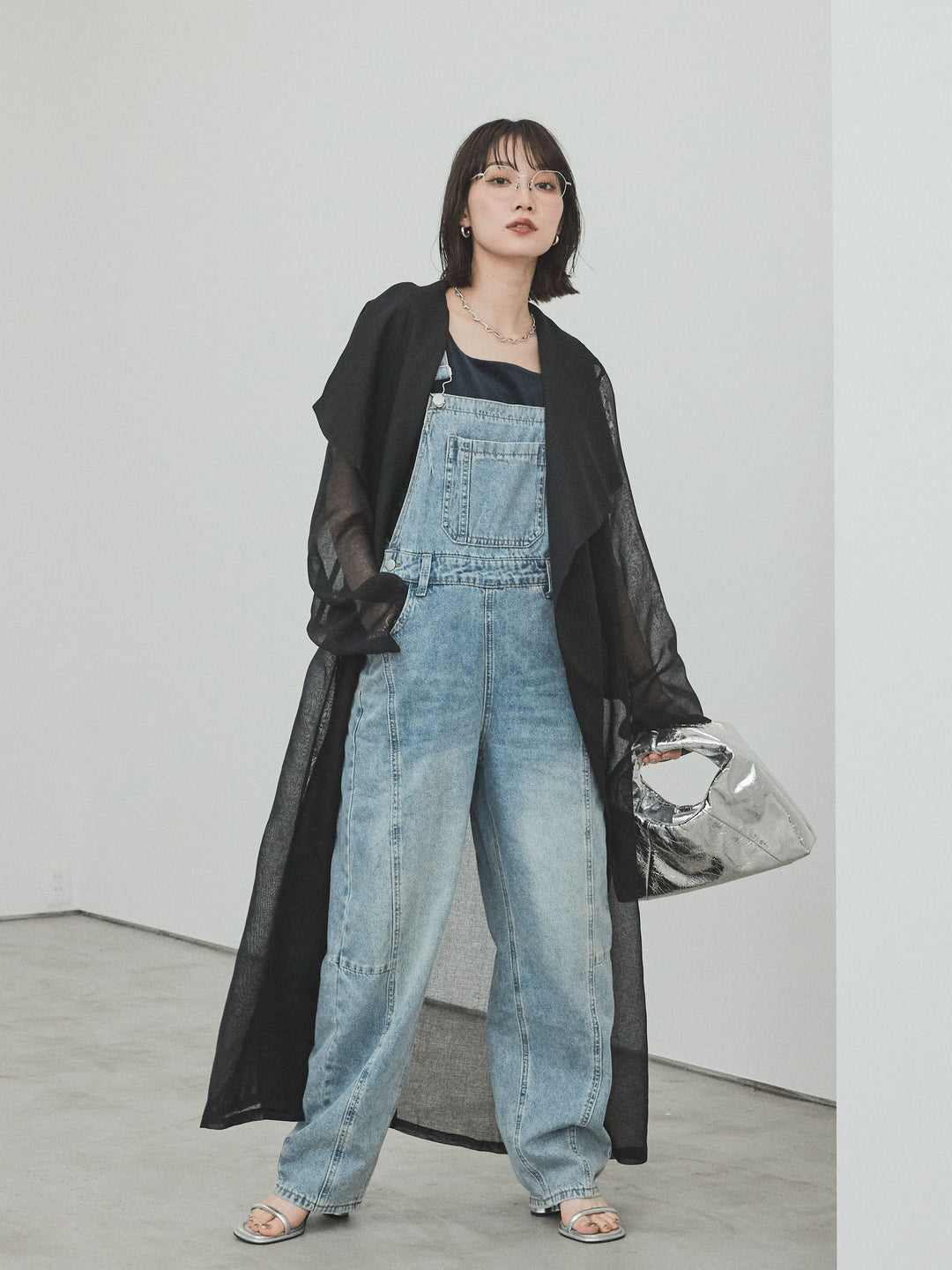 [予約]センターシームデニムサロペット /ライトブルー