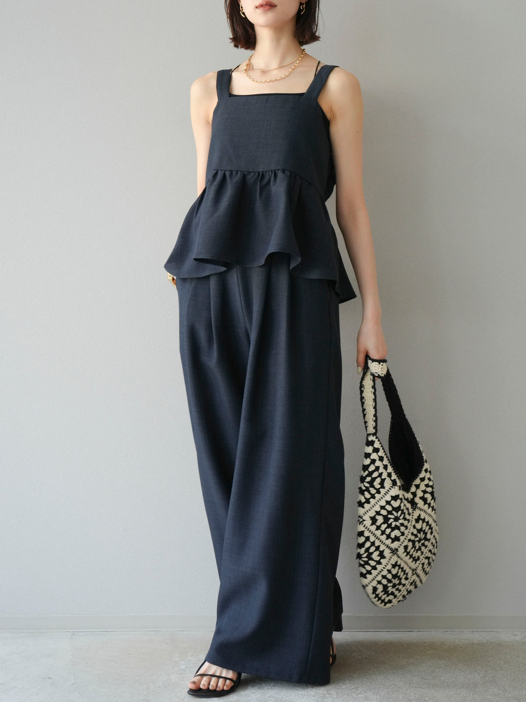 [SET]リネンライクビスチェ+リネンライクイージーワイドパンツ(2set)