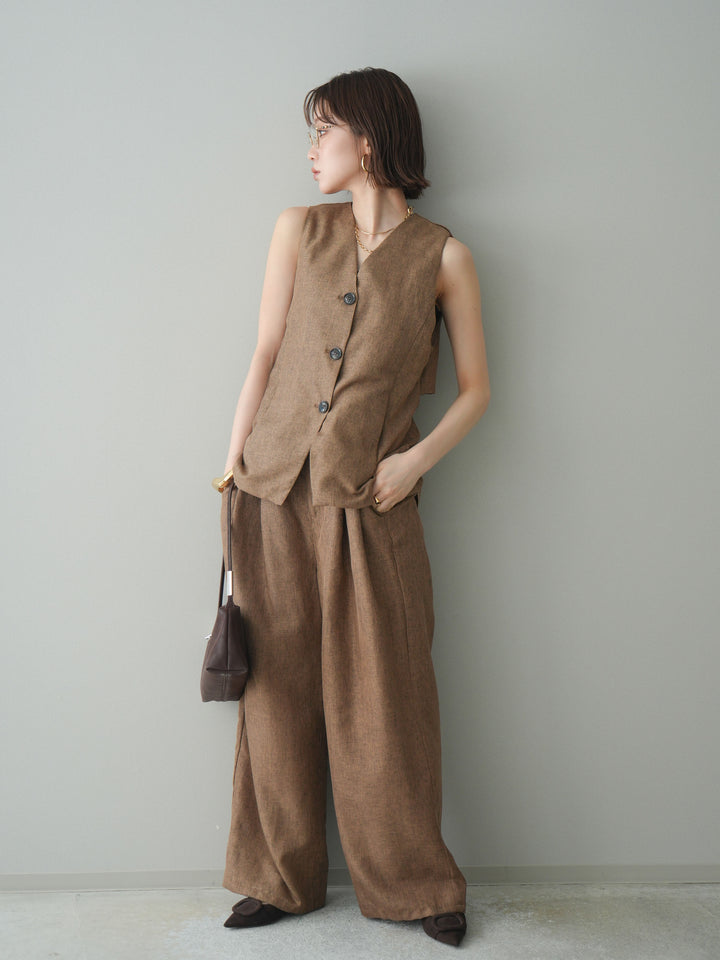 [予約]リネンライクタックワイドパンツ/brown
