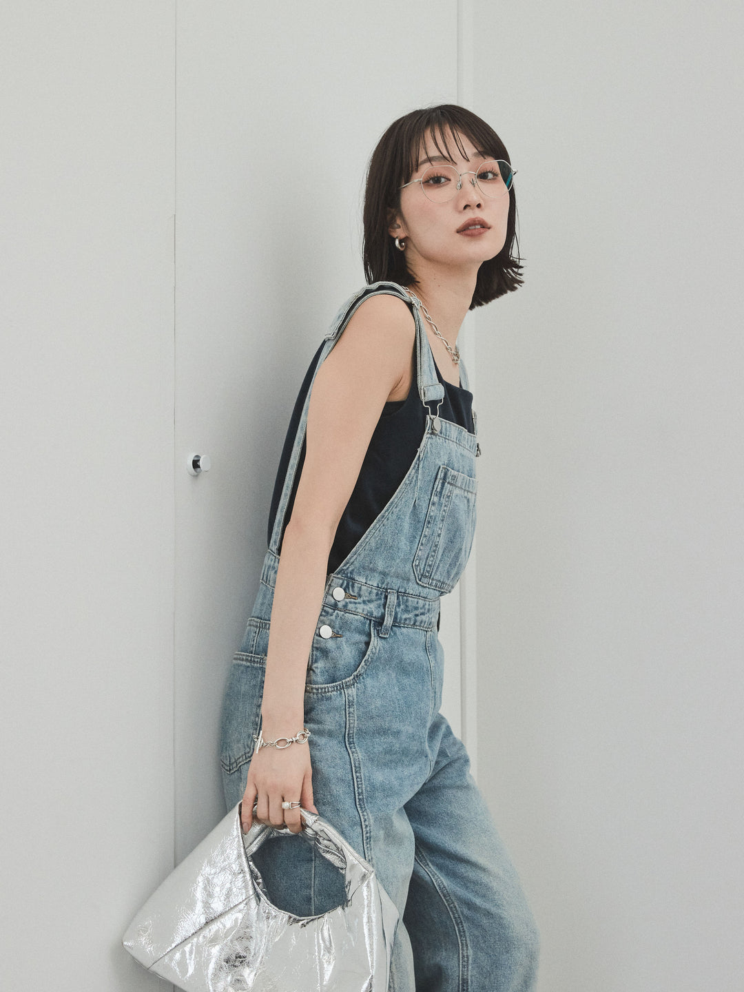 [予約]センターシームデニムサロペット /ライトブルー