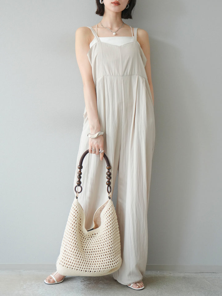 [予約]リネンライクビスチェデザインサロペット/エクリュ