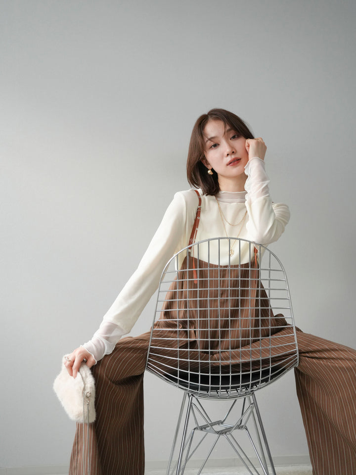 【着回しセット】[SET]ヘリンボーンストライプジレ+シアー切替ベロアトップス+ヘリンボーンストライプサロペット(3set)