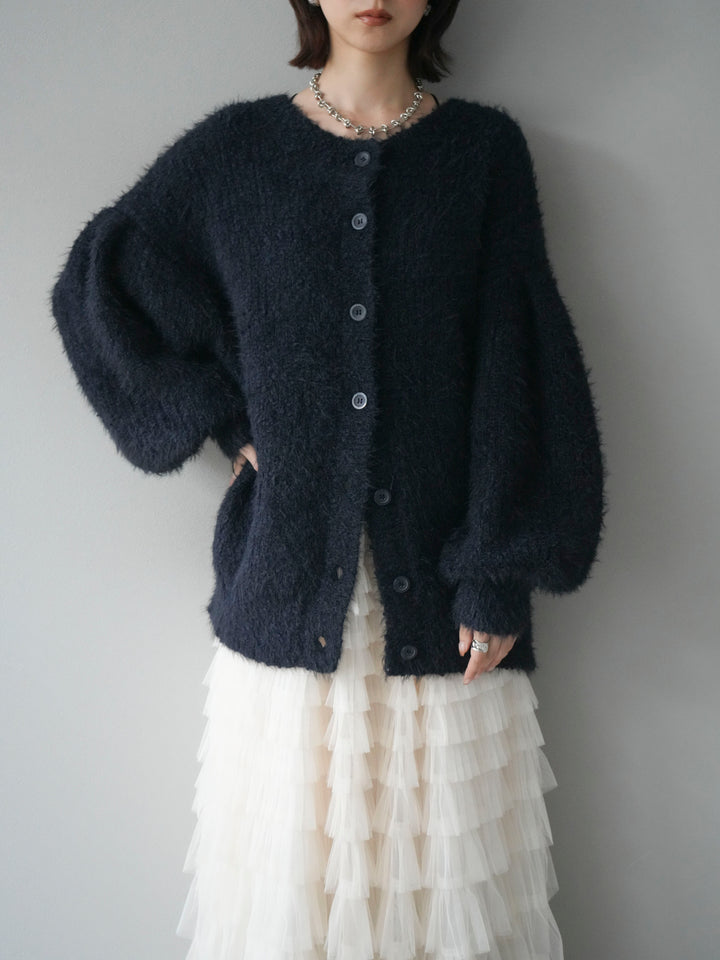 [預購] 圓領隨機毛絨開襟衫/藏青