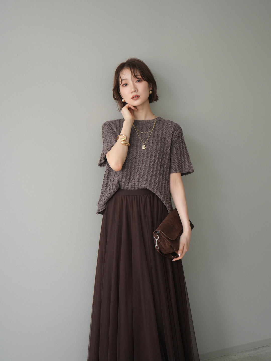 【預購】紋理羅紋夏季針織套頭衫 / 紫色