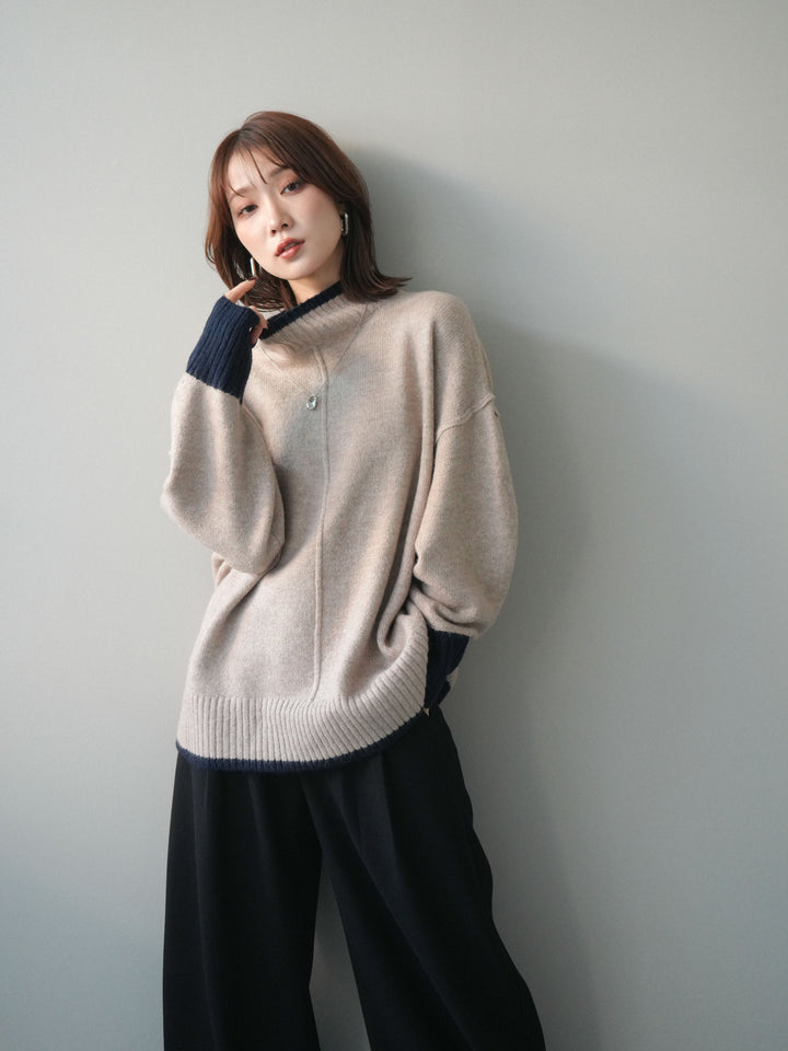 [SET]配色ハイネックニットプルオーバー+配色ハイネックニットプルオーバー(2set)