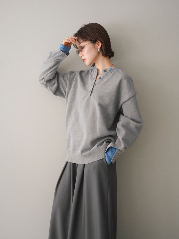 [予約]2WAYネック配色レイヤードニットプルオーバー/gray