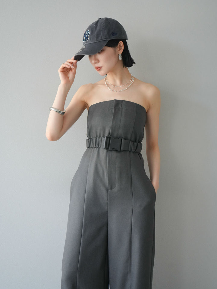 【預購】混色斜紋腰帶熊圖案工裝褲/炭灰色