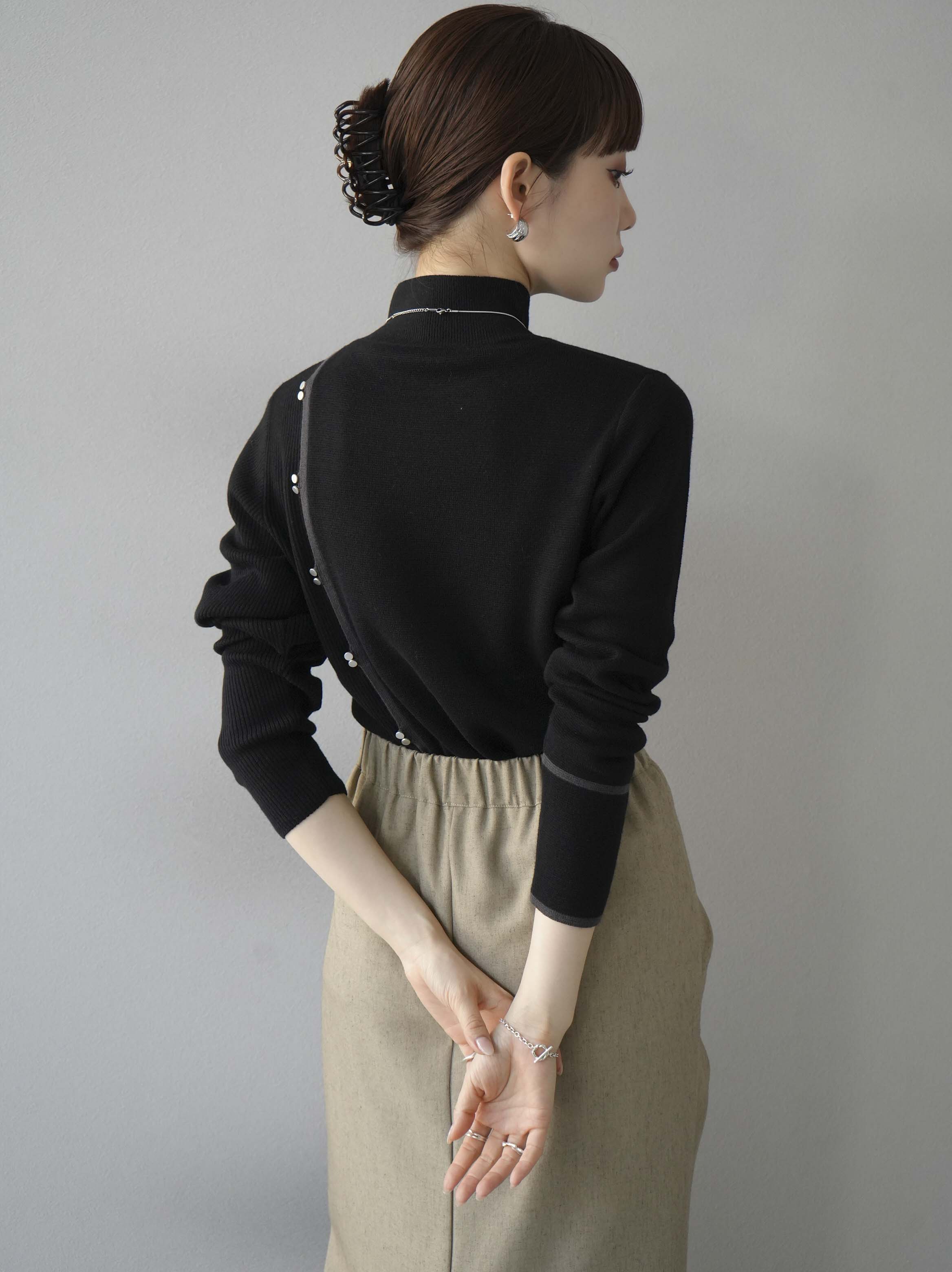 ※美品 ドイツ代表 ピステ ドリルトップ ハイネック モノトーン 予約]ボトルネック配色デザインボタンニットトップス/ブラック – Lumier