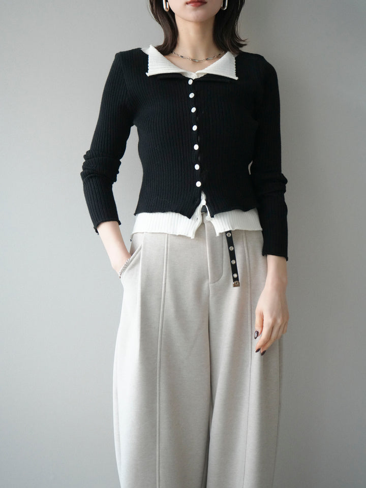 [予約]配色レイヤードリブニットカーディガン/black