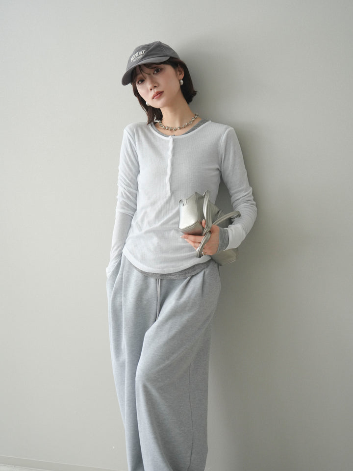 [予約]シアーリブヘンリーネックロンT/white