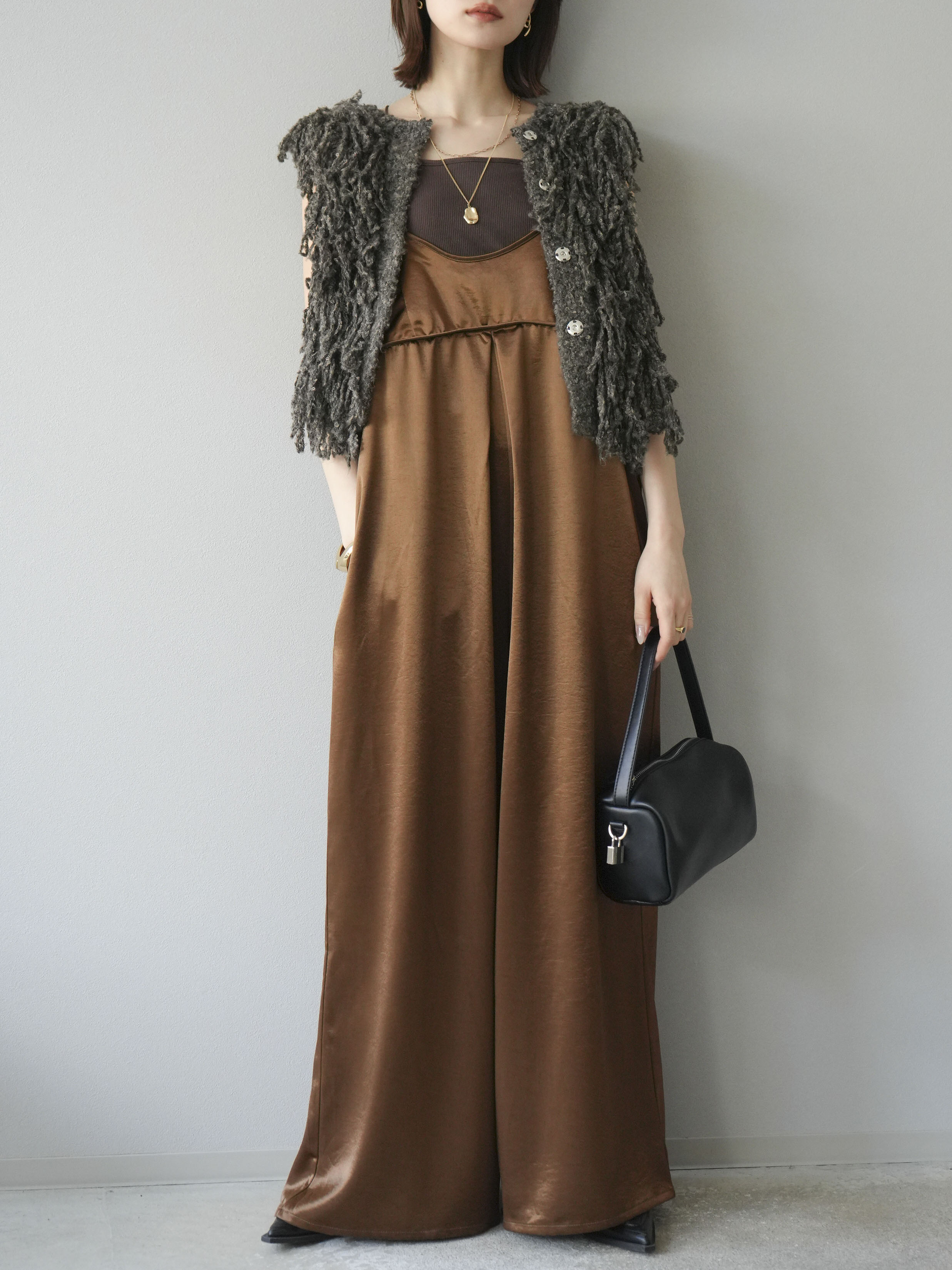 予約]サテンビスチェオールインワン/ブラウン – Lumier