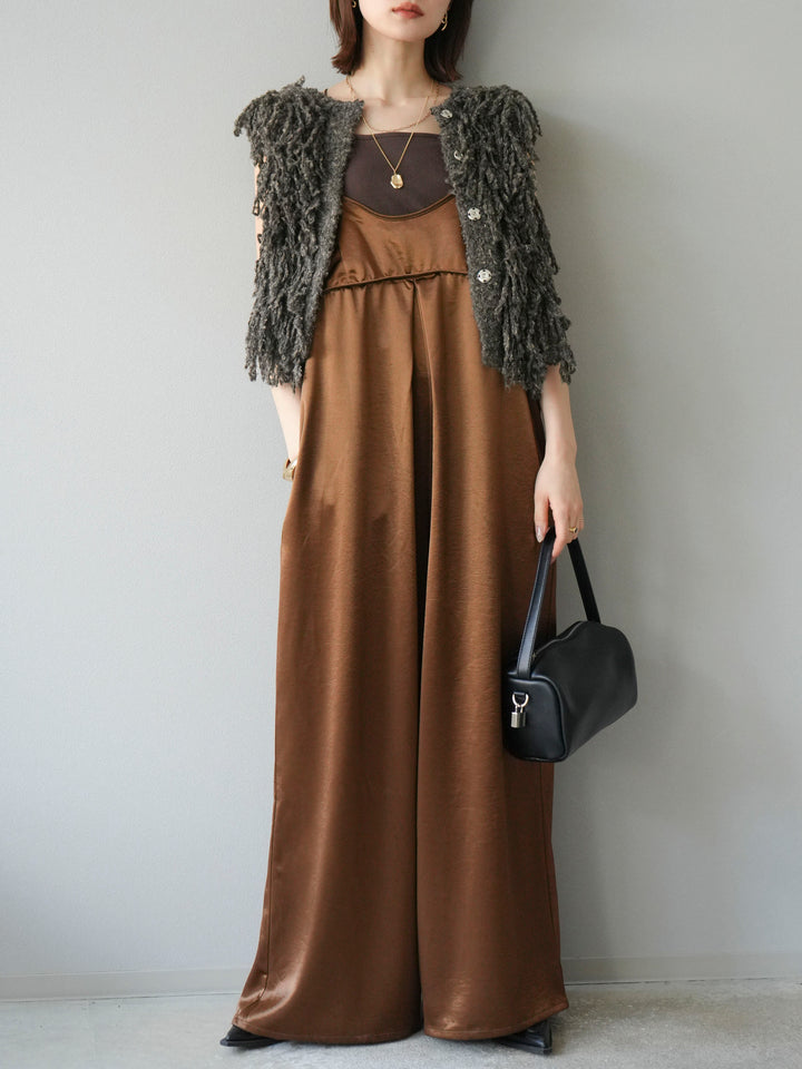 [予約]サテンビスチェオールインワン/ブラウン