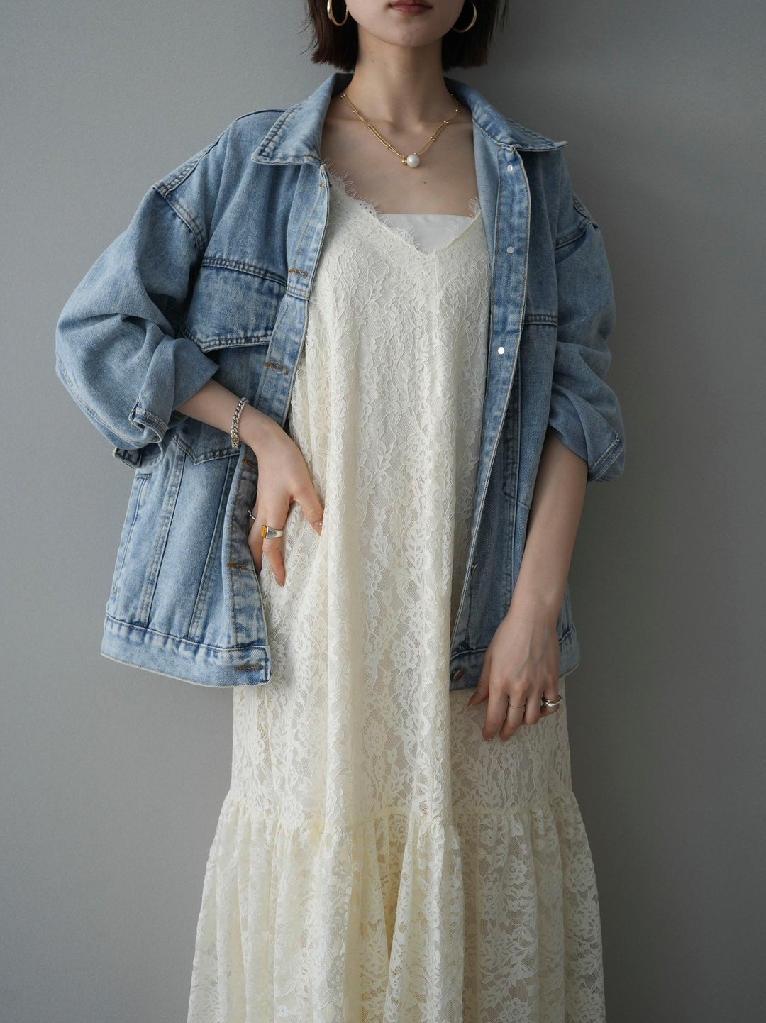 [SET]ギャザー切替レースキャミワンピース+ギャザー切替レースキャミワンピース(2set)