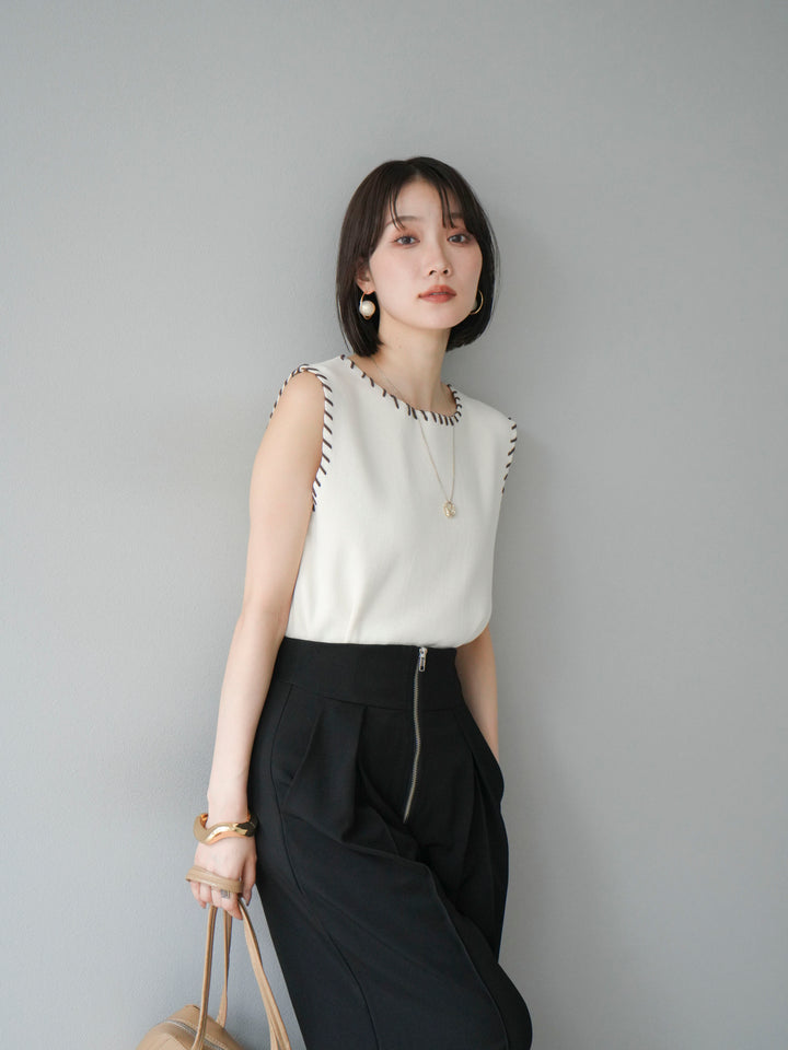 [予約]リネンタッチハンドステッチニットプルオーバー/アイボリー