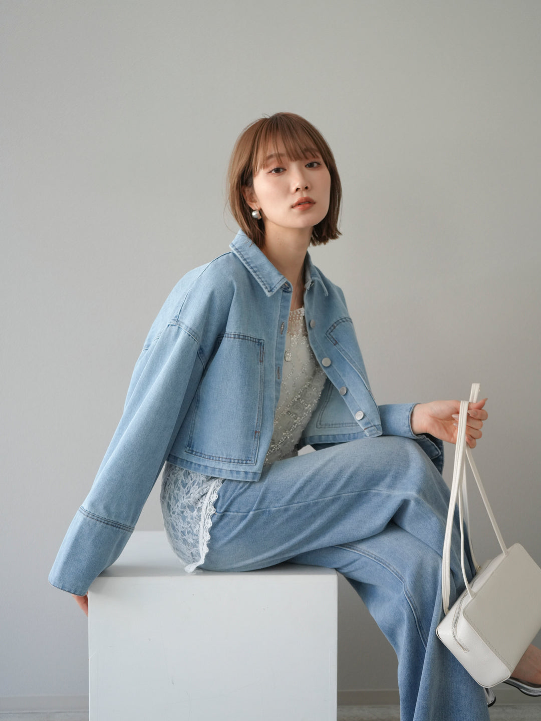 [予約]BIGカフスデニムショートシャツ/ブリーチ　