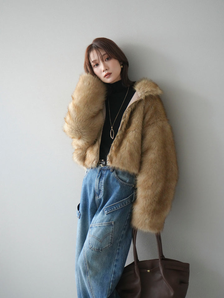 [予約]フェイクファーショートZIPジャケット/mix