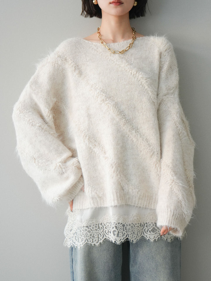 [SET]シャギーデザインニットプルオーバー+シャギーデザインニットプルオーバー(2set)