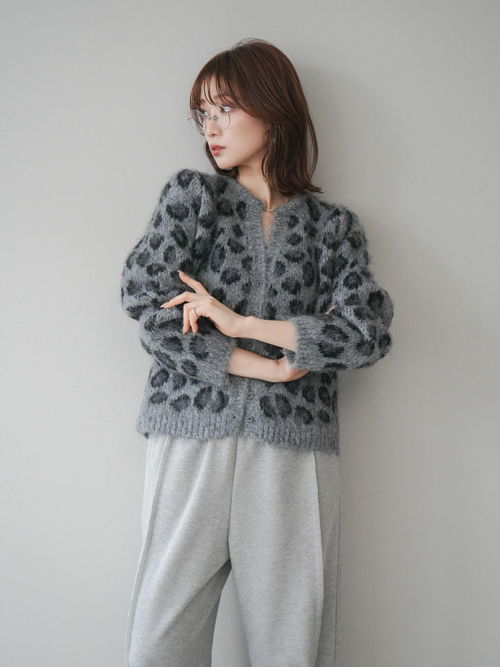 [SET]モヘアタッチレオパード柄ニットカーディガン+選べるアクセセット(2set)