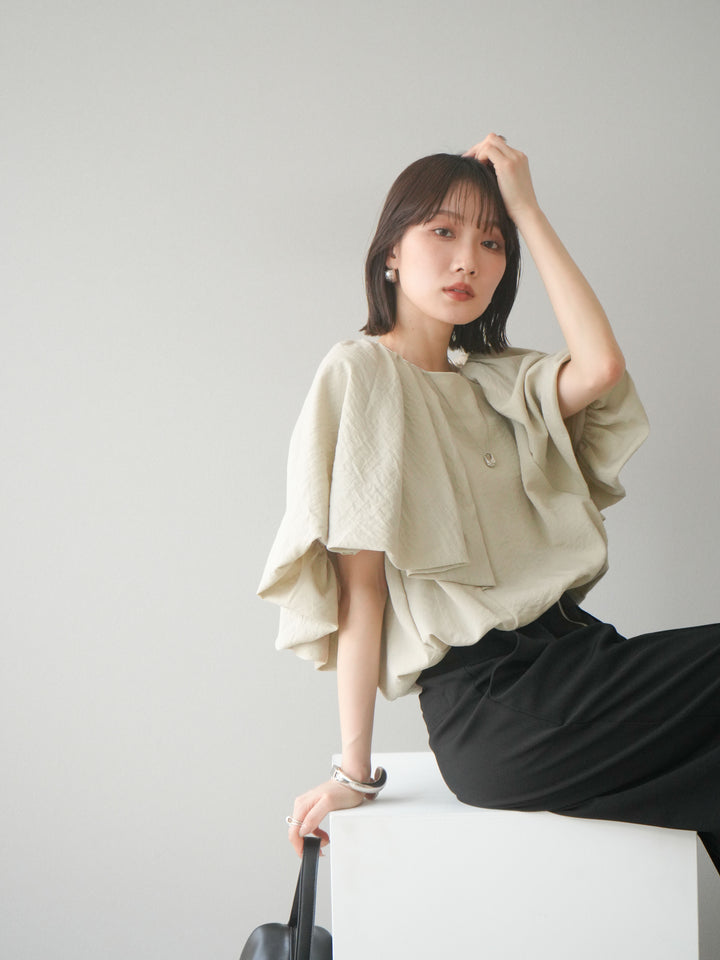 [SET] 燈籠袖褶襉設計上衣 + 拉鍊褶襉寬褲 (2 套)