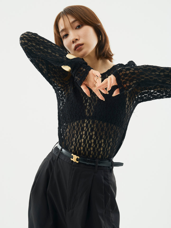 【Allure】[SET]バックラウンドレーストップス+タフタワイドカーブパンツ(2set)