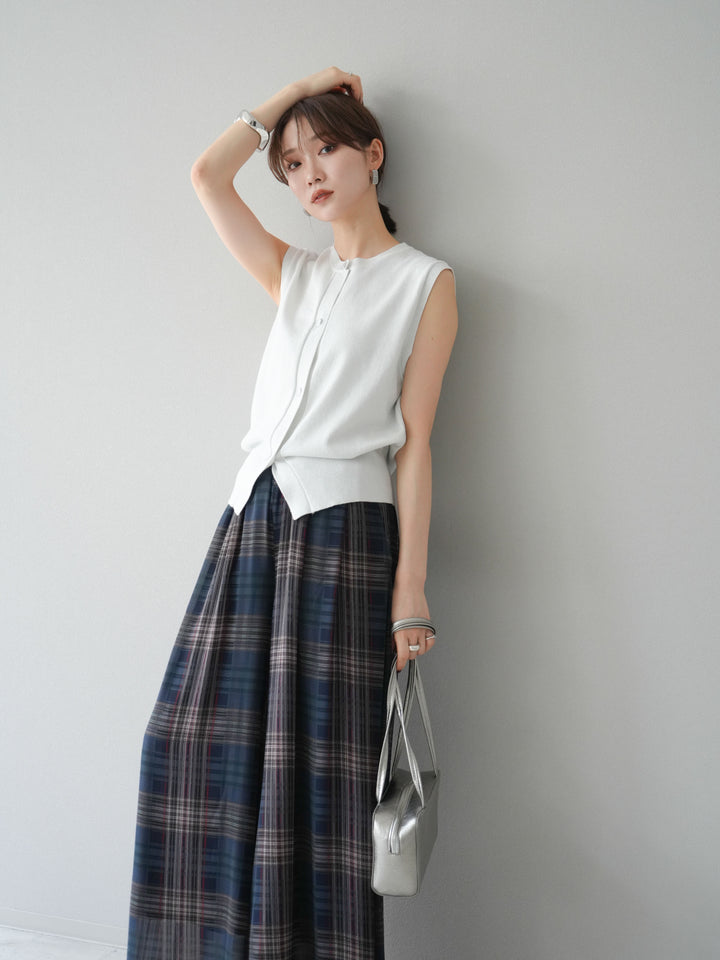 [SET] 金銀絲針織背心 + 透視格紋寬鬆褲 (2 件套)