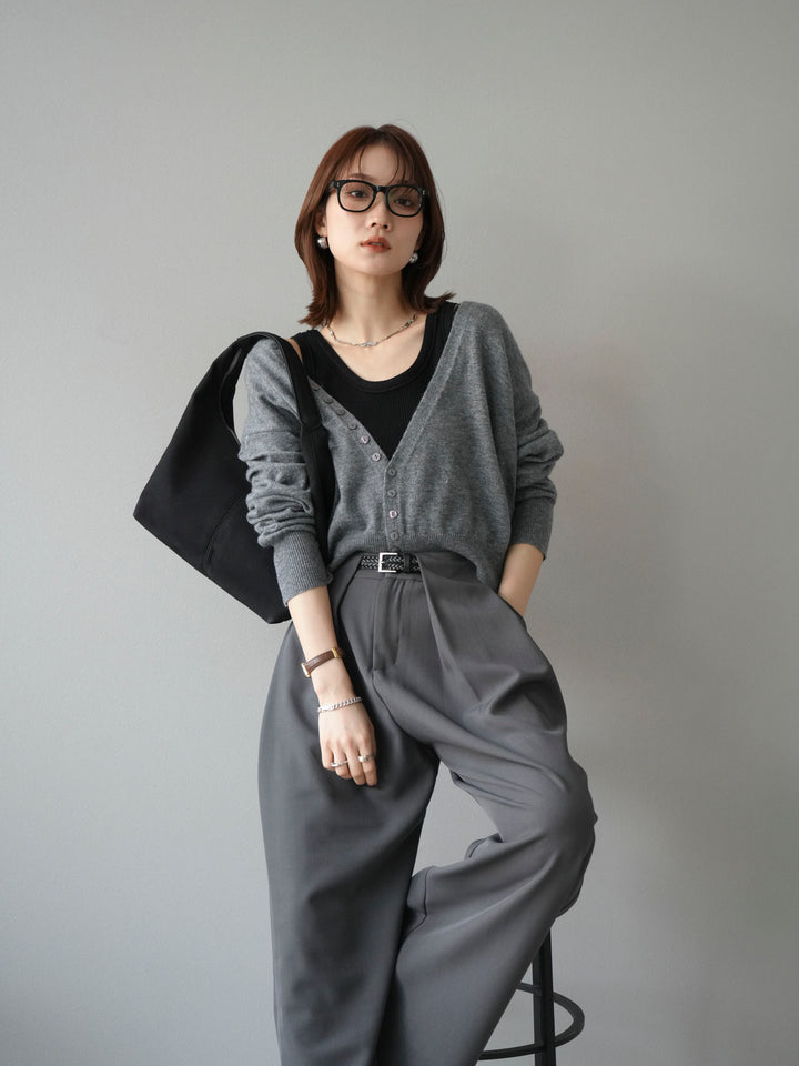 [予約]デザインボタンニットカーディガン＆タンクトップSET/グレー