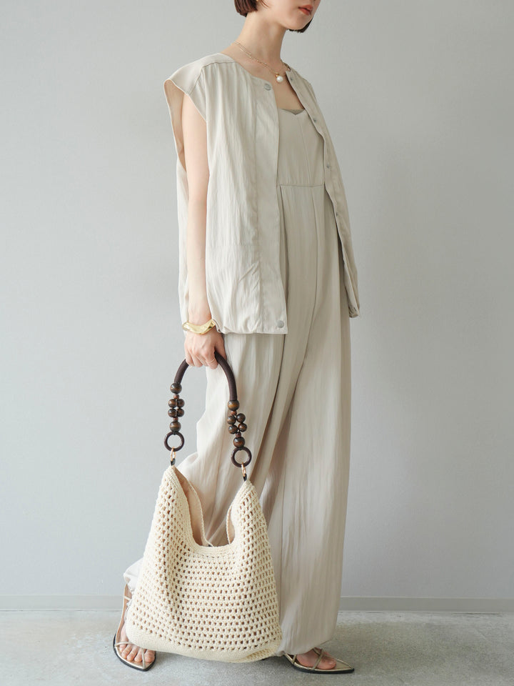 [SET]リネンライクビスチェデザインサロペット+リネンライクドロストバルーンブルゾン(2set)