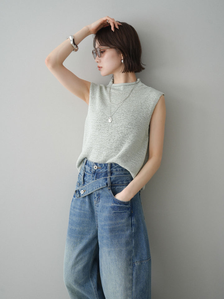 [予約]ノースリーブリネンタッチシアーニットプルオーバー/green