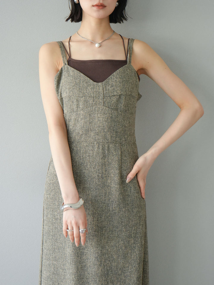 [預購] 夏季粗花呢露背吊帶洋裝/棕色