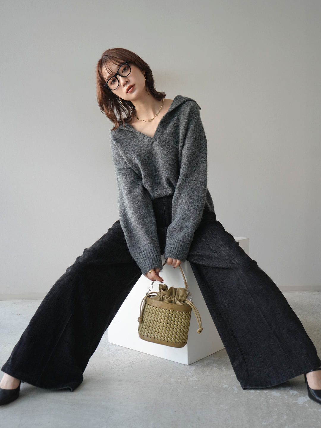 [予約]スキッパーニットプルオーバー/darkgray