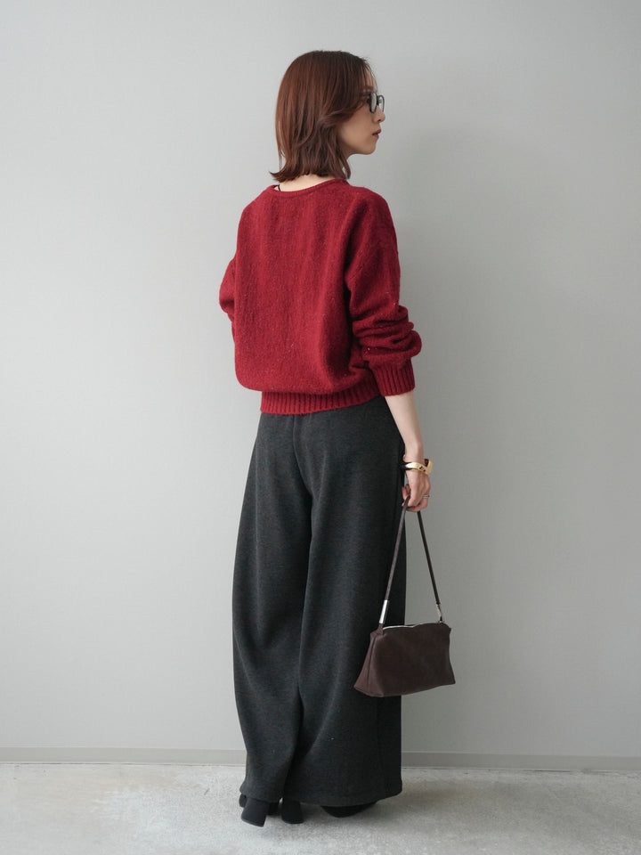 [SET]ツイストネックラメネップヤーンニットプルオーバー+ウエストベルトカーブラインスエットパンツ(2set)