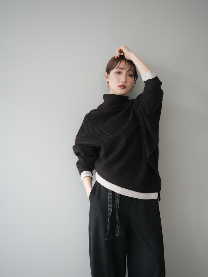 [予約]配色アシンメトリードルマンニットプルオーバー/brown