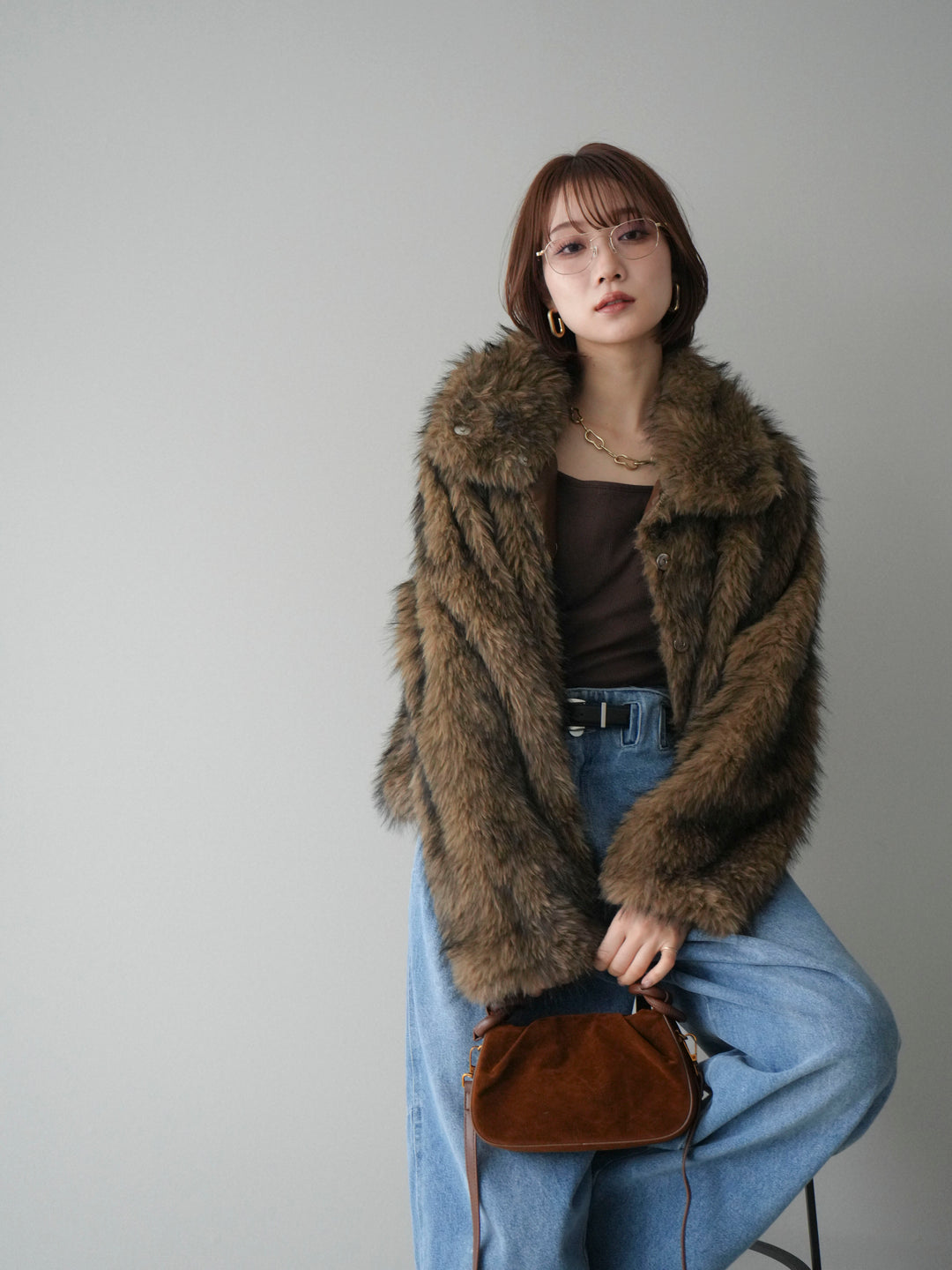 [20%オフ]MIXファースタンドネックショートジャケット/camel