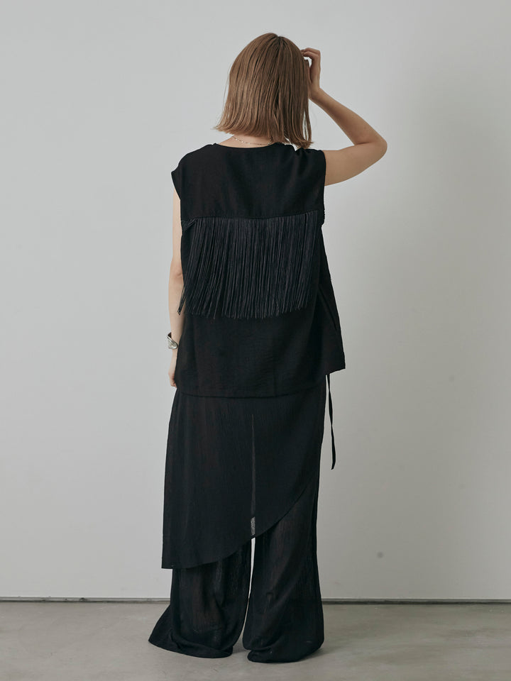 [預購] 薄紗洗衣機裹身設計褲/黑色