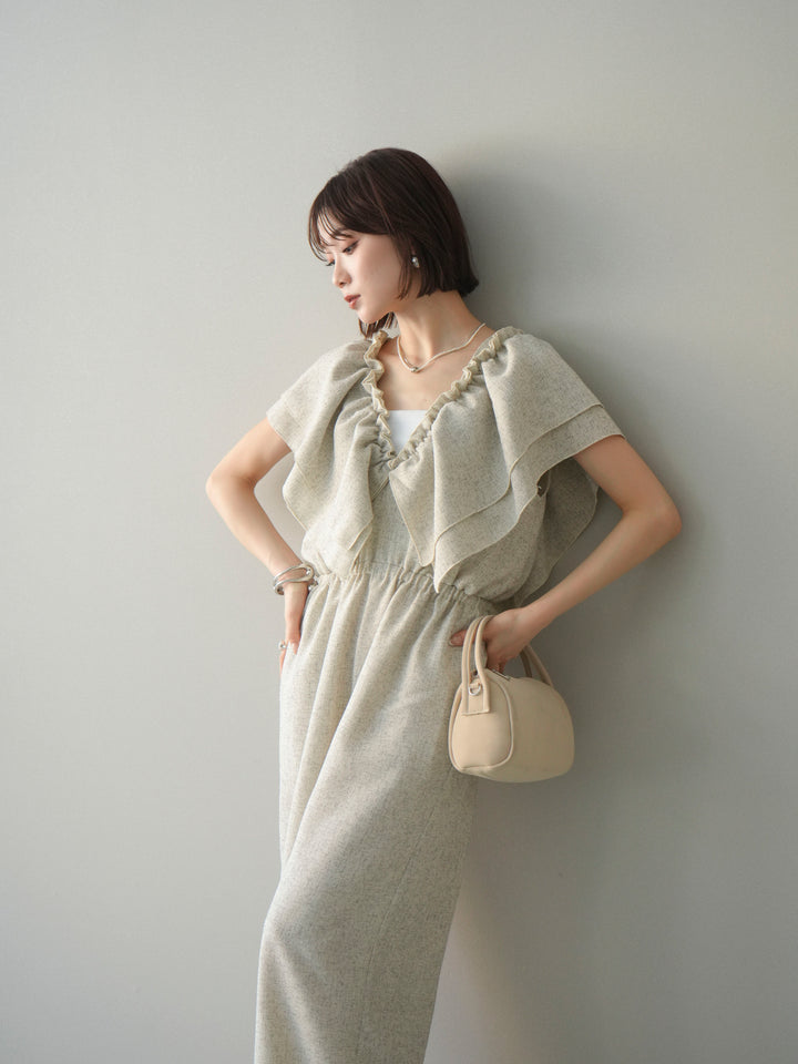 [SET]3WAYミックスツイードギャザーオールインワン+選べるアクセセット(2set)