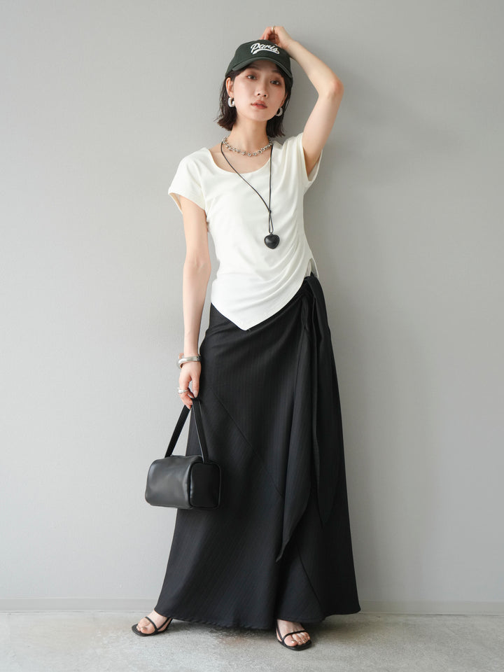 [予約]サイド巻きツイルスカート/ブラック