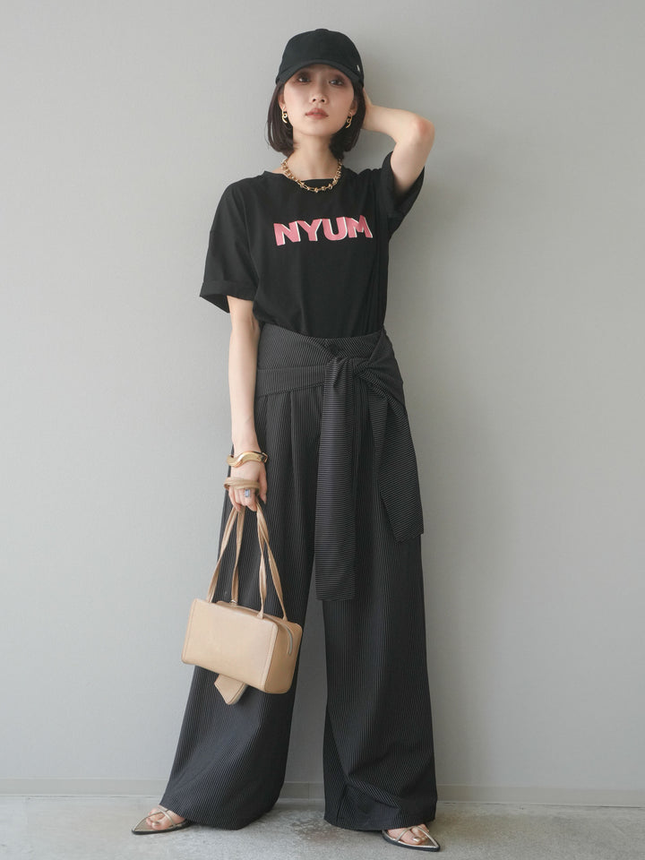 [預訂]“NYUM”標誌印花乾爽觸感棉質T卹/黑色