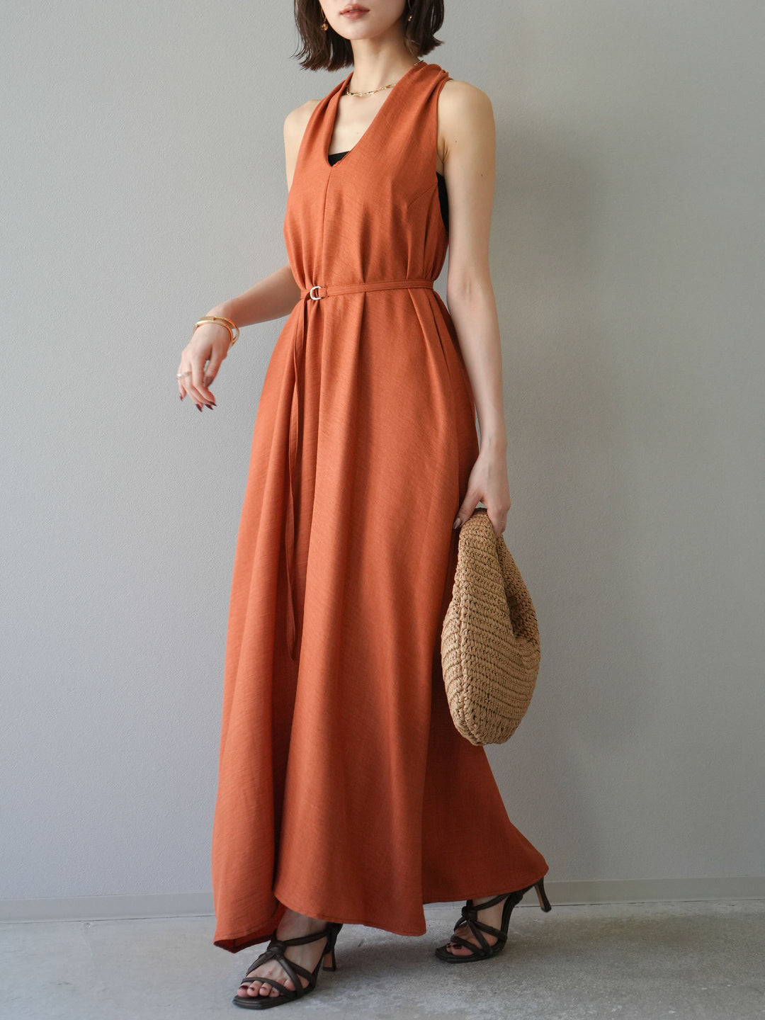 【預購】環形設計不均勻染色洋裝/橘色