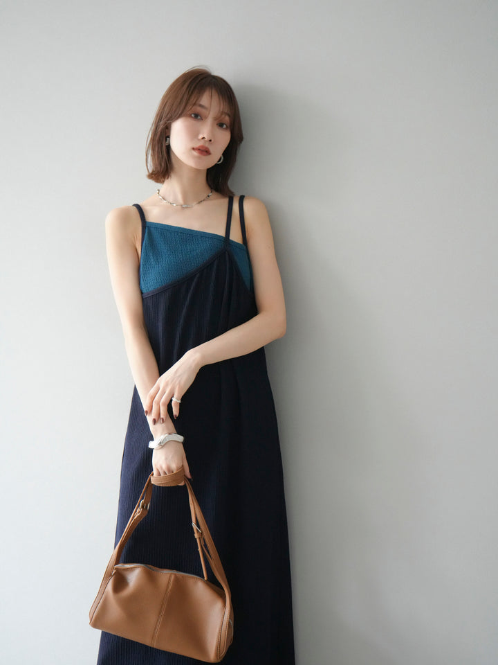 [予約]バイカラーレイヤードキャミワンピース/ネイビー