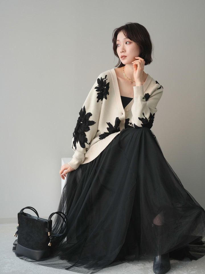 [SET]フラワージャガードニットカーディガン+フラワージャガードニットカーディガン(2set)