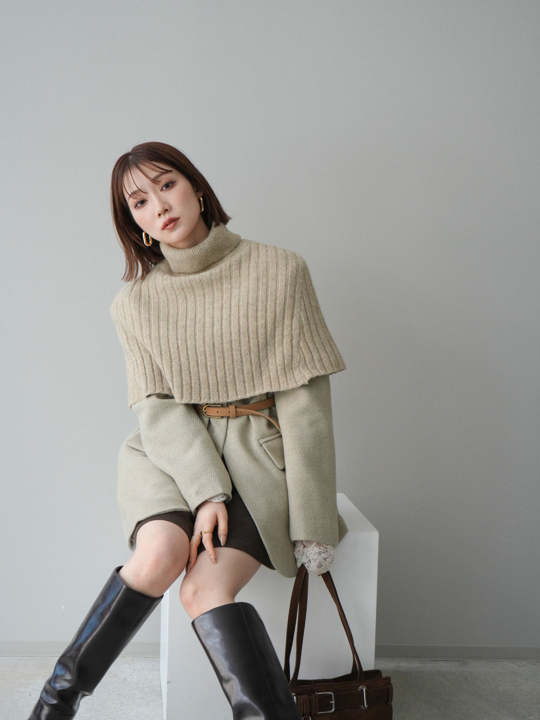 [20%オフ]ケープ付ノーカラージャケット/ivory