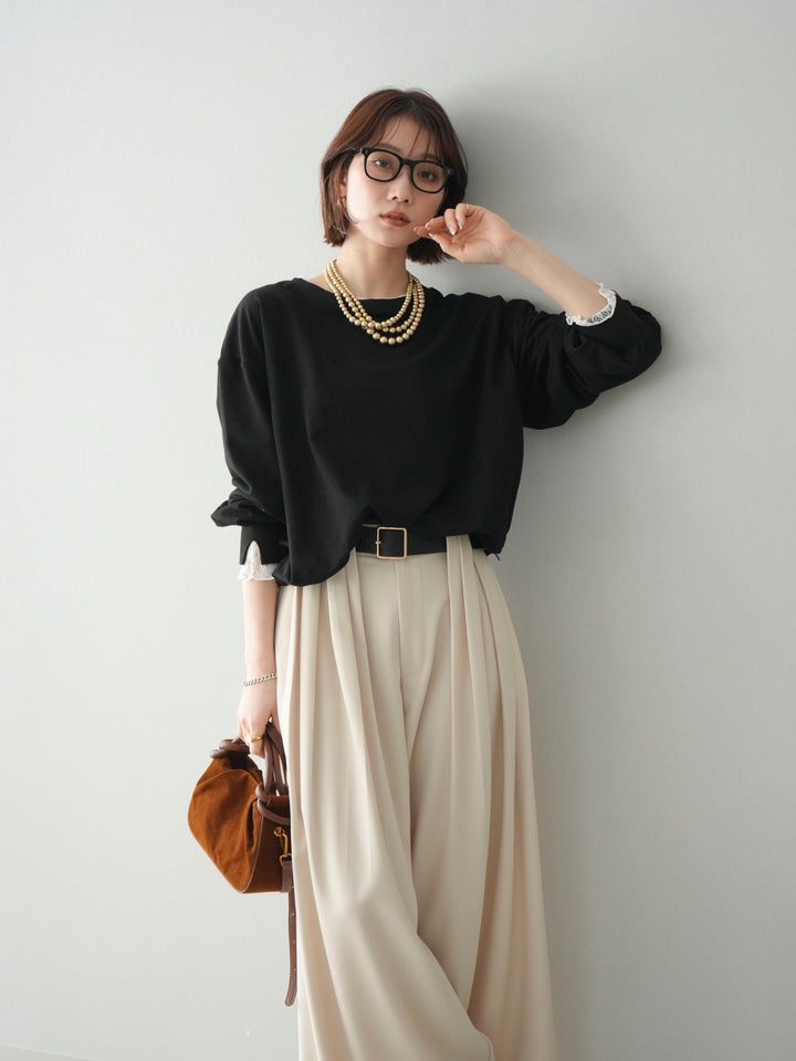 [予約]袖レースカットバルーンプルオーバー/black