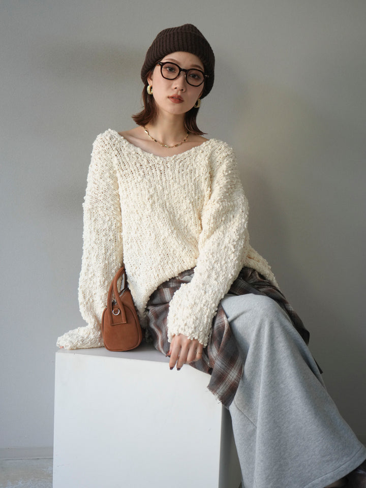 [予約]メランジポコポコニットプルオーバー/ivory